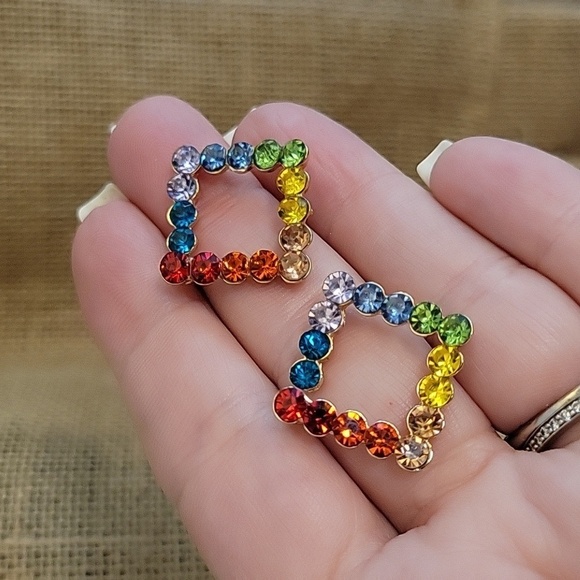 Rainbow Crystal Square Stud Earrings - Picture 7 of 9